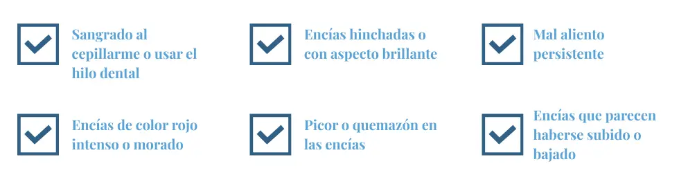 Checklist de síntomas de gingivitis para pacientes en Valladolid: sangrado de encías, encías hinchadas, mal aliento y otros signos de alerta